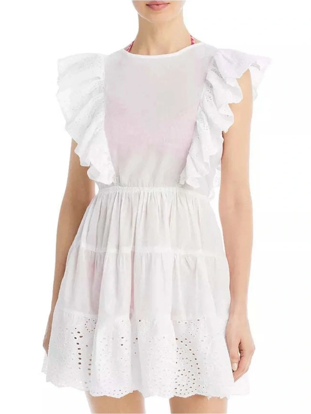 NWT Aqua Swim ‘Eyelet Flutter Swim Coverup Mini Dress’ in White Size Medium
